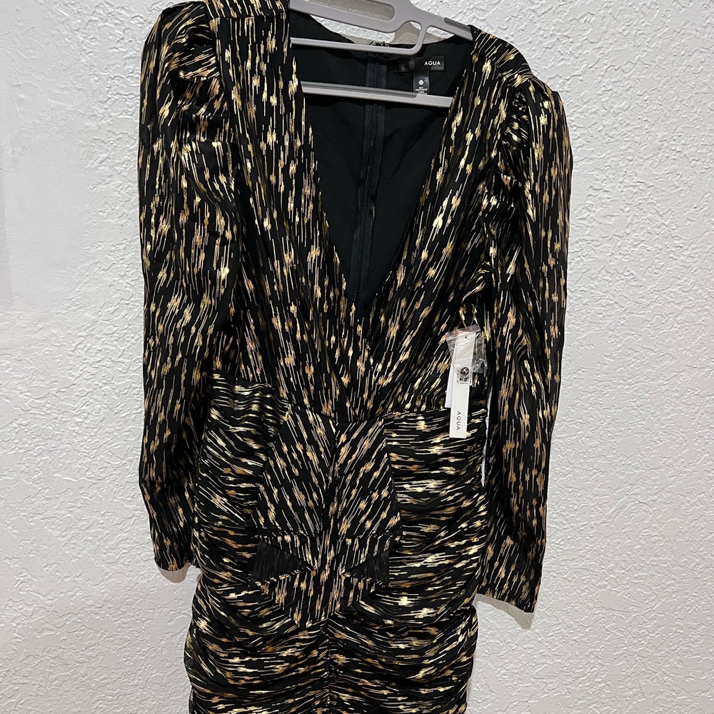 Aqua Gold and Black Midi Dress for Special Occasions